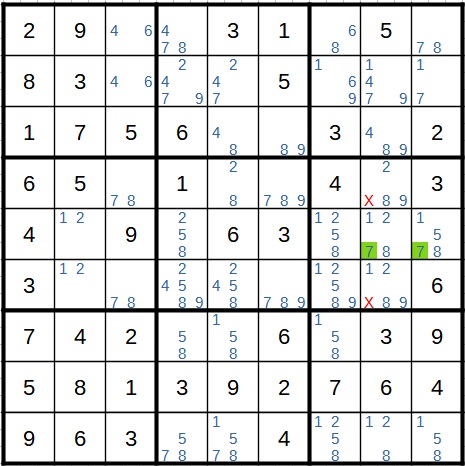 Sudoku Methode der eingeschlossenen Kandidaten Variante 1 Lösung